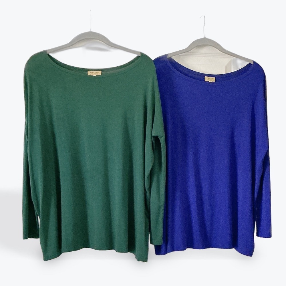 Piko 1988 Women Bamboo Spandex Long Sleeve Oversized Boat Neck Top Set of 2 S